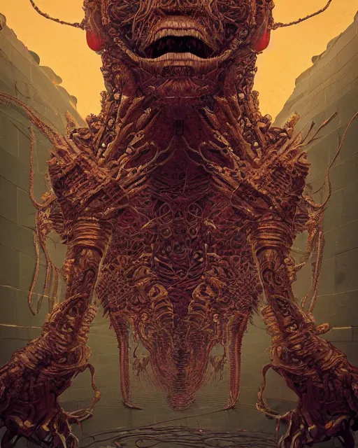 Prompt: portrait of a monster with six arms, full body, six arms, intricate abstract. intricate artwork. by Tooth Wu, wlop, beeple, dan mumford. mulholland drive by david lynch, dune by david lynch, octane render, trending on artstation, greg rutkowski very coherent symmetrical artwork. cinematic, hyper realism, high detail, octane render, 8k, iridescent accents