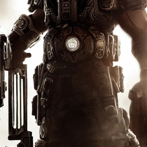 Image similar to Portrait of Jesus Christ in Gears of War, splash art, movie still, cinematic lighting, dramatic, octane render, long lens, shallow depth of field, bokeh, anamorphic lens flare, 8k, hyper detailed, 35mm film grain