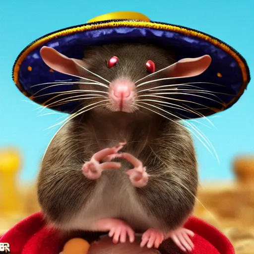 Prompt: rat wearing sombrero 4 k