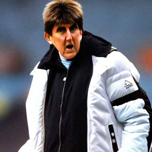 Image similar to manga peter beardsley wearing a puffa jacket