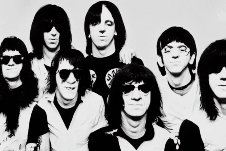 Prompt: all the ramones as a single conjoined quadruplet