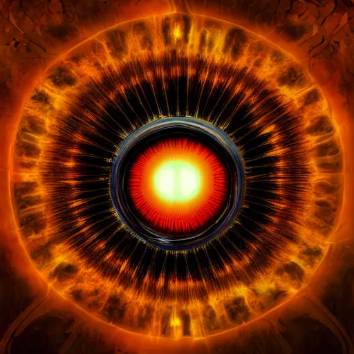 Image similar to a panopticon of the flaming eye of sauron, digital art, detailed