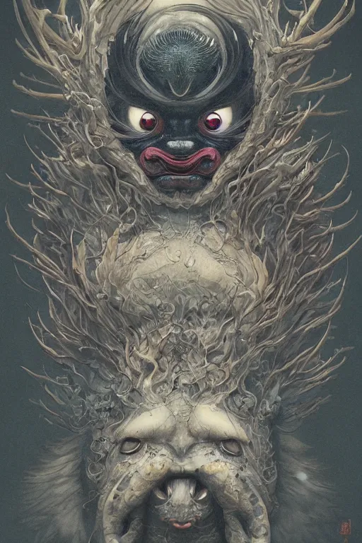 Image similar to a portrait of a scp japanese devil animal illustrated by miyazaki by karol bak, james jean, tom bagshaw, rococo, sharp focus, trending on artstation, cinematic lighting, hyper realism, octane render, 8 k, hyper detailed, vivid, ultra detailed, highly detailed