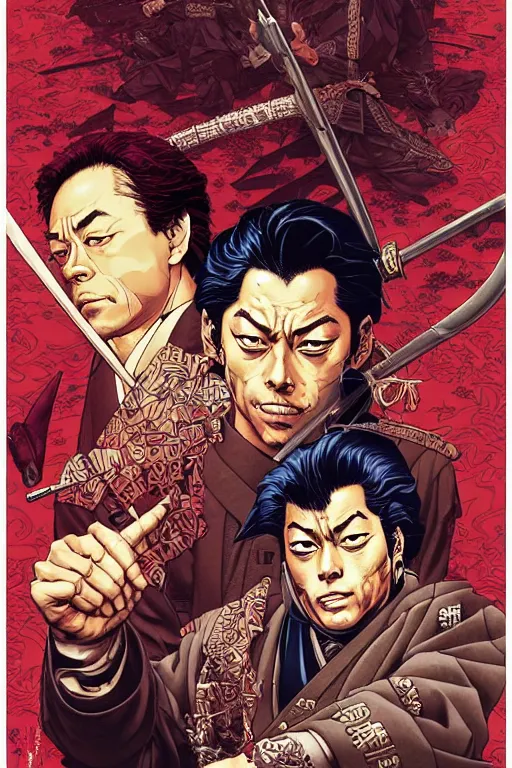 Prompt: poster of jordan belfort as a samurai, by yoichi hatakenaka, masamune shirow, josan gonzales and dan mumford, ayami kojima, takato yamamoto, barclay shaw, karol bak, yukito kishiro