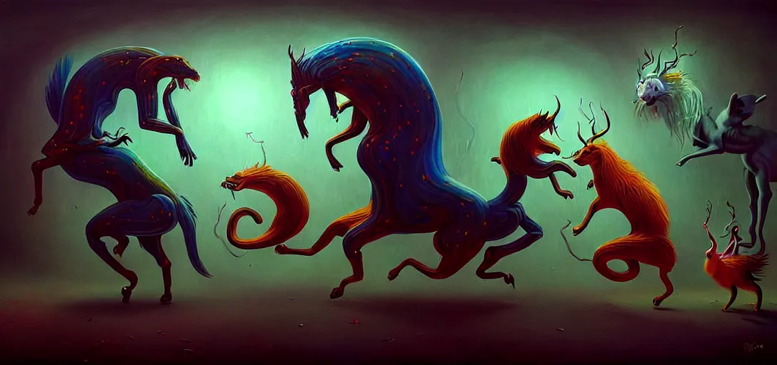 Image similar to strange mythical beasts of whimsy, surreal dark uncanny painting by ronny khalil