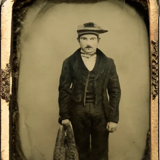 Image similar to tintype of a man with a pumpkin head