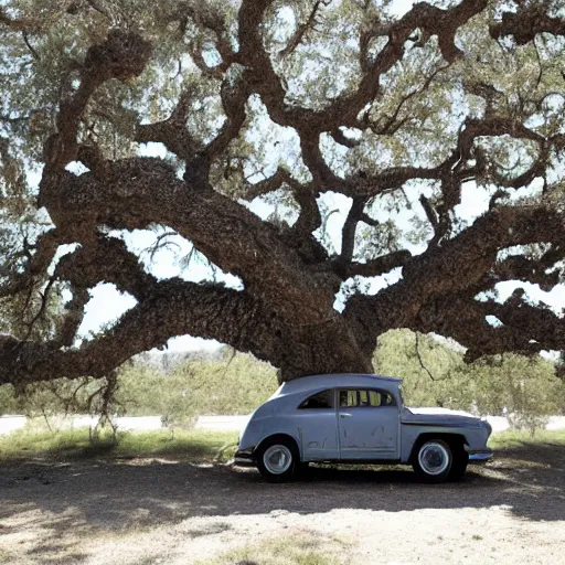 Prompt: a car in an oak tree