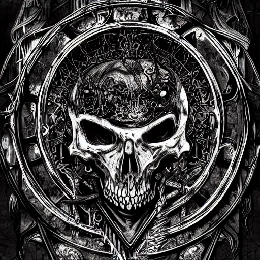 Image similar to HD intricate details fine line gothic grunge style death-metal horrorcore albumcover digital art trending on artstation