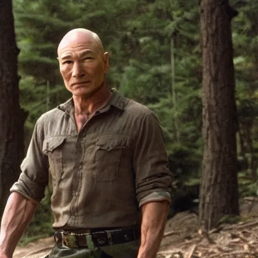 Image similar to a film still of patrick stewart in the movie rambo