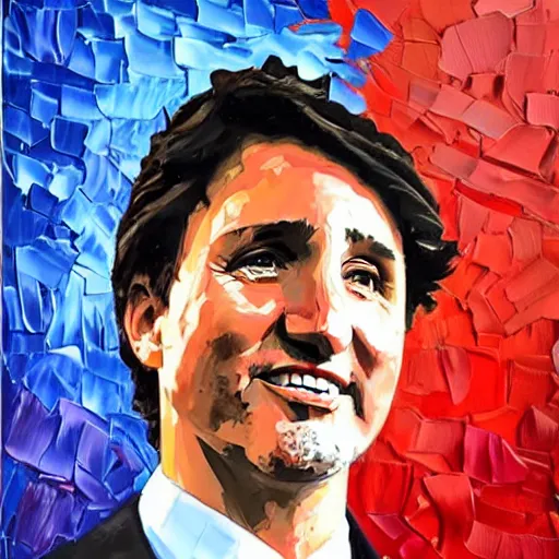 Image similar to palette knife oil painting of justin trudeau
