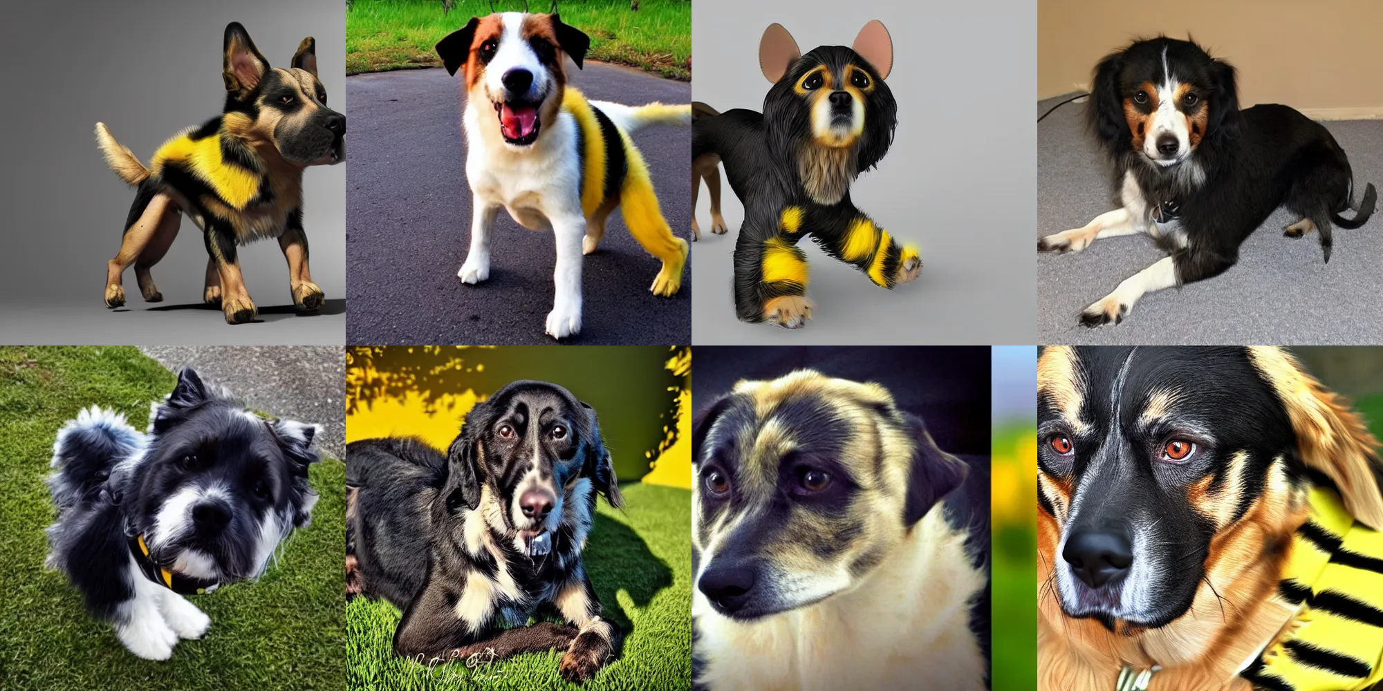 Prompt: the hybrid of a dog and bumblebee the dog has wings, chimera, photo realistic, realistic lighting, stunning