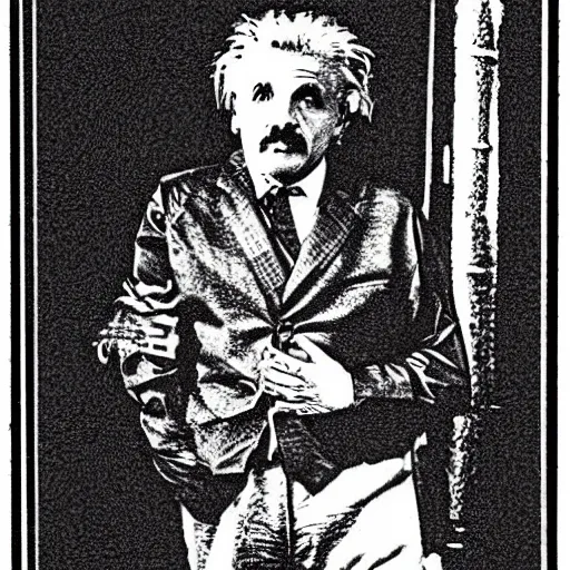 Image similar to halftone journal print of einstein being arrested.