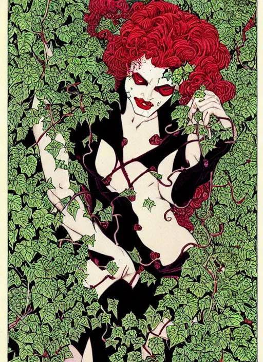 Image similar to poison ivy has the joker tied up in vines, intricate, art nouveau, art by takato yamamoto