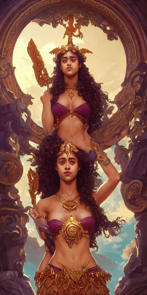 Image similar to goddess, played by Nathalie Emmanuel, league of legends, intricate, highly detailed, digital painting, hyperrealistic, artstation, concept art, smooth, sharp focus, illustration, Unreal Engine 5, 8K, art by artgerm and greg rutkowski and alphonse mucha, by Jesper Ejsing