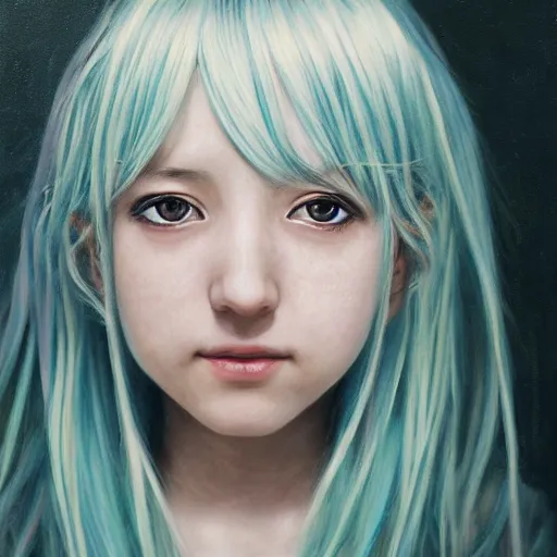 Image similar to cinematic portrait of hatsune miku, intricate, elegant, by alyssa monks, highly detailed, symmetrical face, fine details, masterpiece, trending on artstation