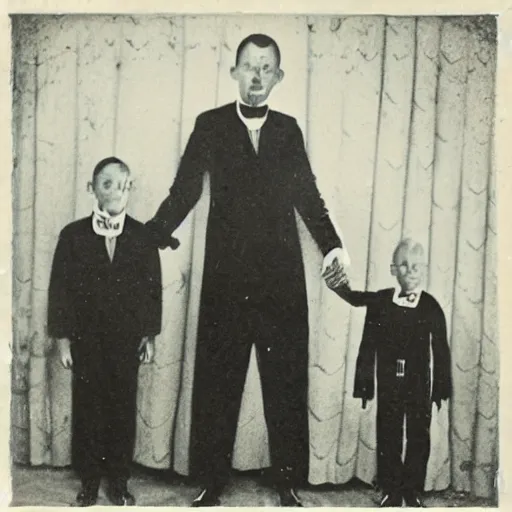 Image similar to old alien family photos, black and white, 1 9 0 0 s