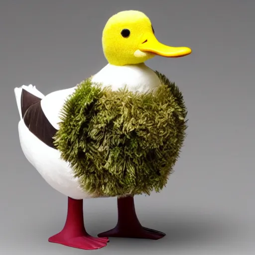 Image similar to a duck dressed as cabbage