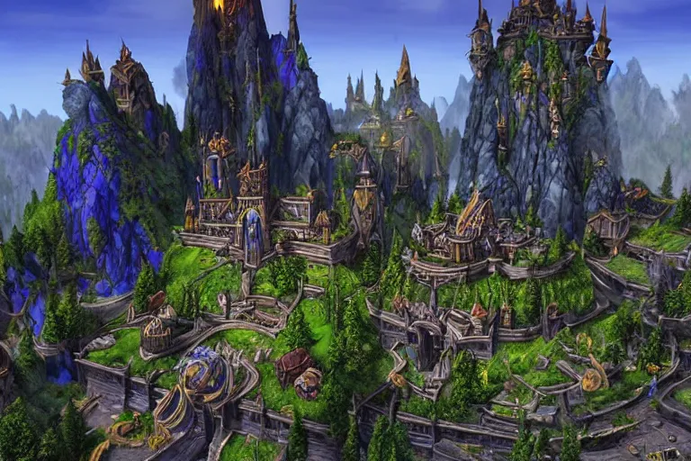 Prompt: a magnificent Warcraft-themed city. photorealism.