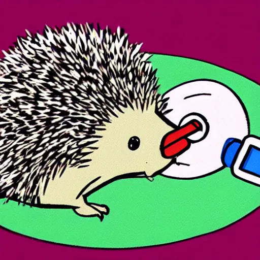 Image similar to sick hedgehog with a thermometer in its mouth anime, cute, adorable