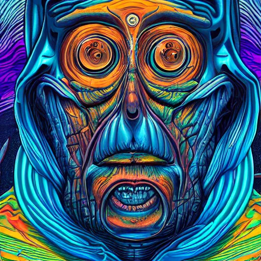 Image similar to a digital painting of a man with a strange face, poster art by dan mumford, behance contest winner, psychedelic art, cosmic horror, apocalypse art, darksynth