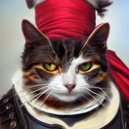 Image similar to Portrait of a Cat as a Pirate, photo, highly detailed oil painting, photorealistic, highly detailed, digital painting, artstation, concept art, smooth, sharp focus, illustration, art by John Baeder