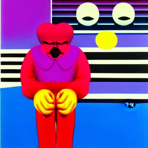 Image similar to sad clown by shusei nagaoka, kaws, david rudnick, airbrush on canvas, pastell colours, cell shaded, 8 k