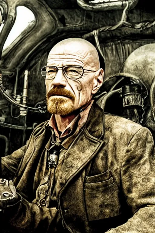 Prompt: steampunk walter white in mad max fury road