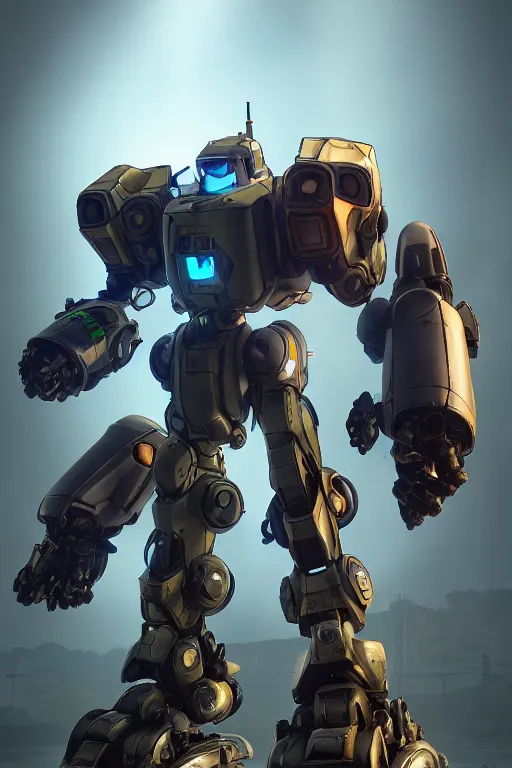 Image similar to mechwarrior 5 : mercenaries mech megaman transformer robot boss tank engine game octane render, 4 k, hd 2 0 2 2 3 d cgi rtx hdr style chrome reflexion glow fanart, global illumination ray tracing hdr fanart arstation by ian pesty by jesper ejsing pixar and disney unreal zbrush central hardmesh