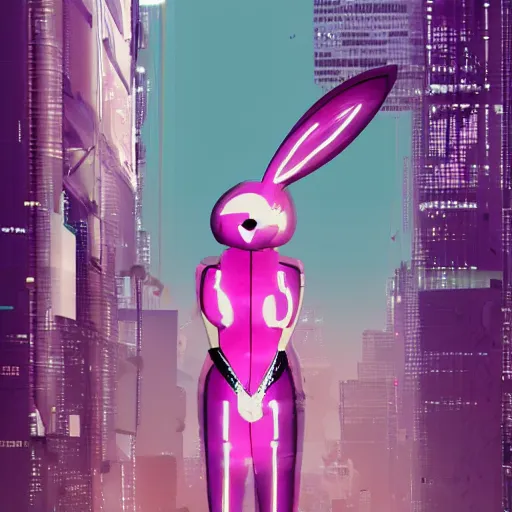 Image similar to cyberpunk pink easter bunnyas the leader of a futuristic communist nation, cybernetics, sharp lines, digital, artstation, colored in