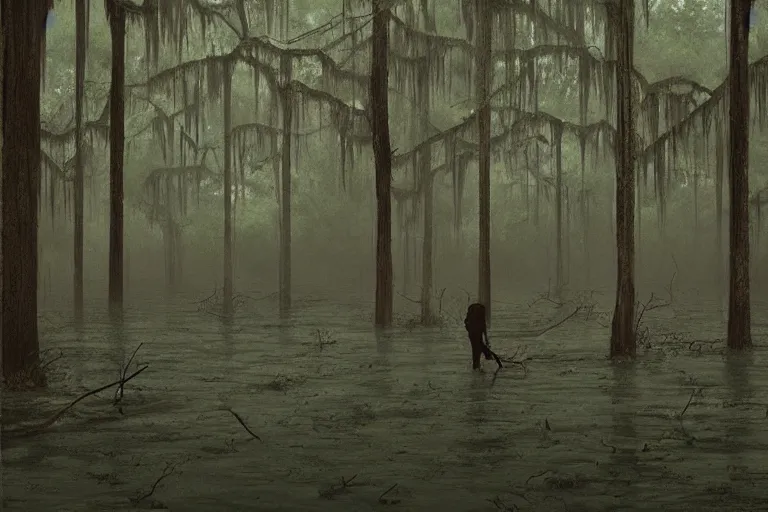 Image similar to scene from louisiana swamps, graveyard, voodoo, artwork by tim eitel