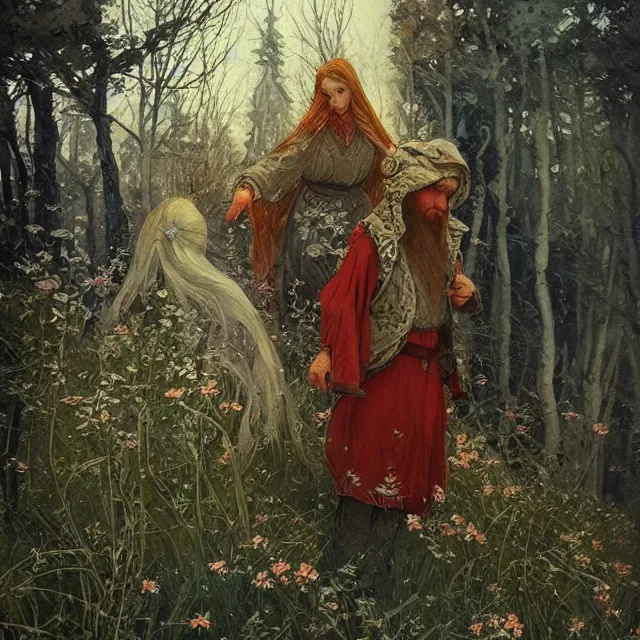 Prompt: russian folk fairytales, fantasy art, an ultrafine detailed painting, academic art, artstation, by pavel korin, viktor vasnetsov