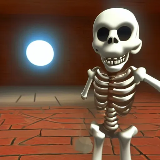 Image similar to A skeleton in the game Super Mario 64, unreal engine, highly detailed, 8k