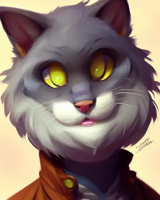 Image similar to character concept art of a young male anthropomorphic furry cat | | cute - fine - face, pretty face, key visual, realistic shaded perfect face, fine details by stanley artgerm lau, wlop, rossdraws, james jean, andrei riabovitchev, marc simonetti, and sakimichan, trending on artstation