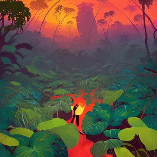 Image similar to illustration of the jungle by victo ngai, by rhads, makoto shinkai, madgwick, masterpiece, contest award winner