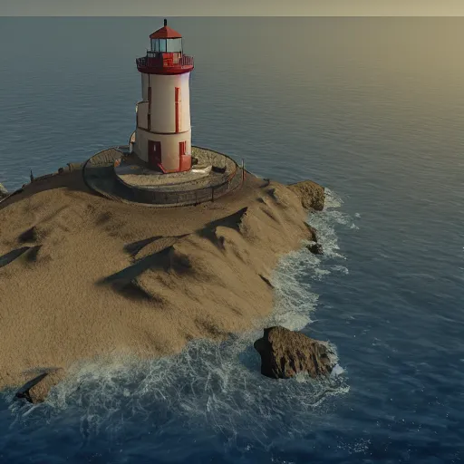 Image similar to screenshot of a lighthouse in a coastal landscape in the game Disco Elysium