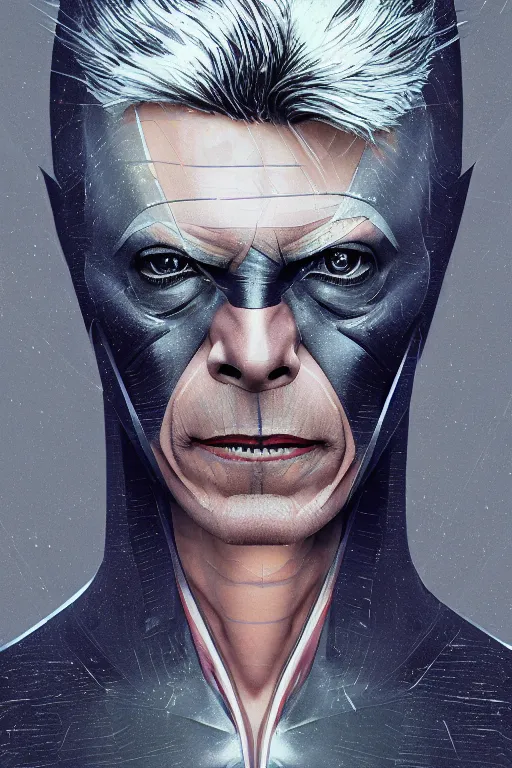 Image similar to portrait of david bowie as batman. intricate abstract. intricate artwork. by tooth wu, wlop, beeple, dan mumford. octane render, trending on artstation, greg rutkowski very coherent symmetrical artwork. cinematic, hyper realism, high detail, octane render, 8 k, iridescent accents