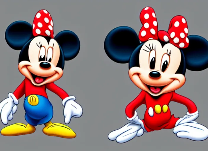 Image similar to mickie mouse in 2 d, side, front view, isometric, in the style of disney