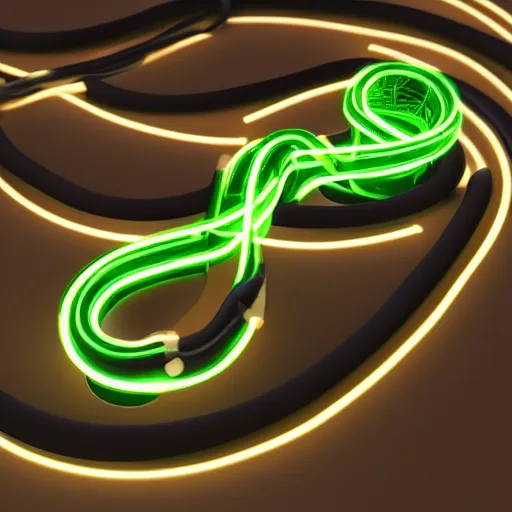 Image similar to an illustration of a green and black neon mechanical snake, octane render, 3D