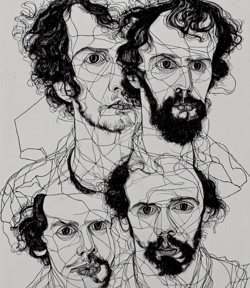 Image similar to detailed line art portrait of fyodor dostoevsky, inspired by egon schiele. caricatural, minimalist, bold contour lines, musicality, soft twirls curls and curves, confident personality, raw emotion