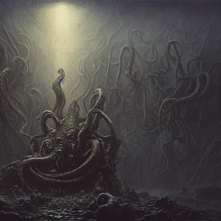 Image similar to a cinematic scene from the cthulhu in pyrrhic victory, lovecraft, concept art by beksinski and jean delville, dramatic lighting, ultra hd, hdr, 8 k