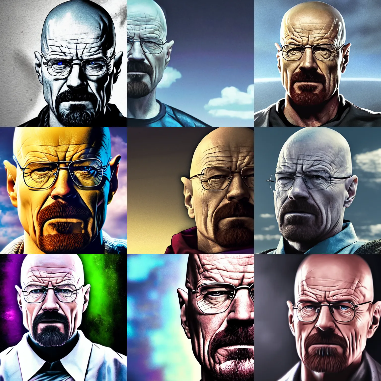 Prompt: walter white as thanos, photorealistic, cinematic shot