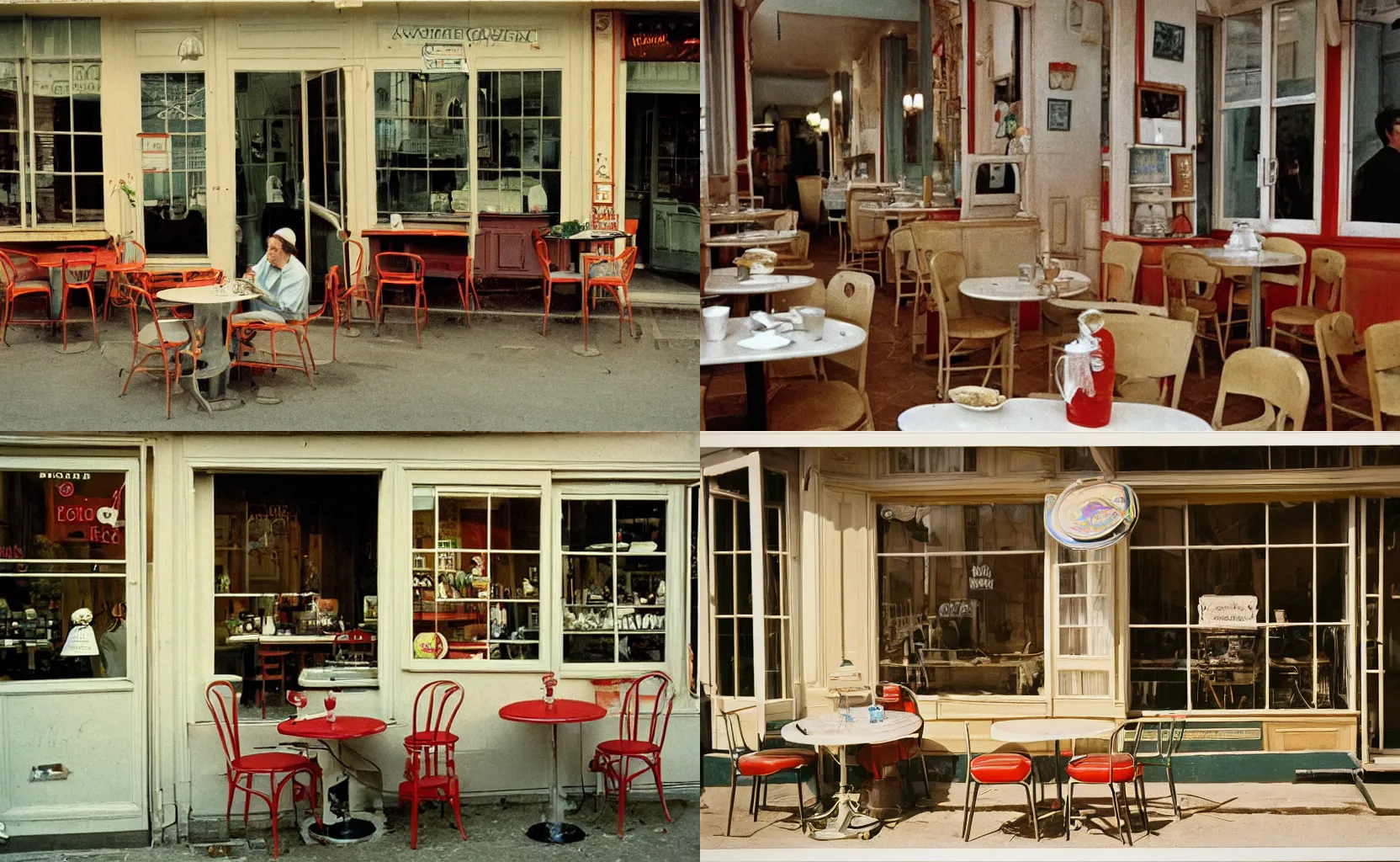 Prompt: a quaint French café, by William Eggleston