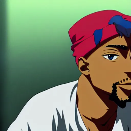 Image similar to Tupac Shakur, screenshot from a 2012s anime, anime