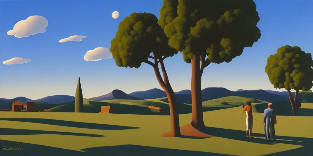 Prompt: pals, blue sky, summer evening, kenton nelson