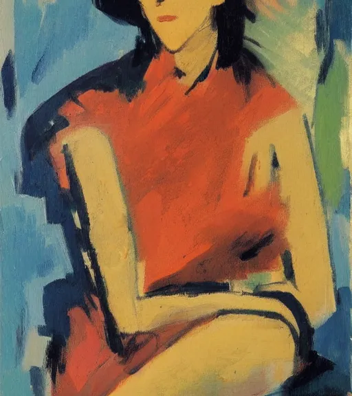 Prompt: david bomberg painting of an anime woman
