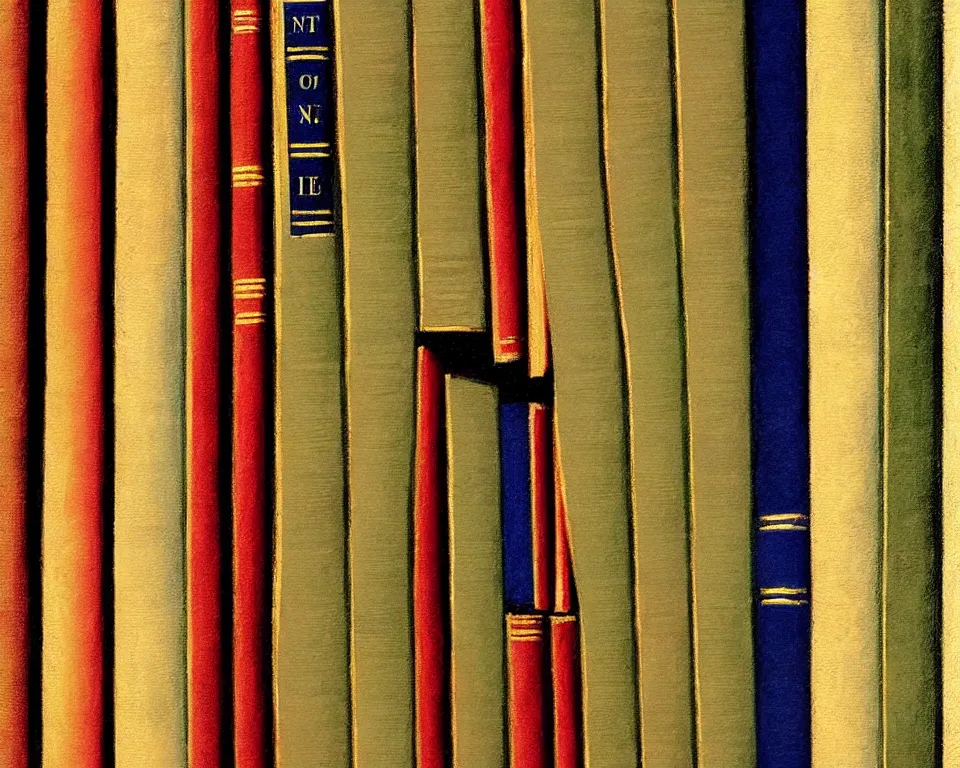 Image similar to achingly beautiful print of law books on a bookshelf in the rainforest by raphael, hopper, and rene magritte. hyperdetailed, proportional, romantic, enchanting, trending on artstation.