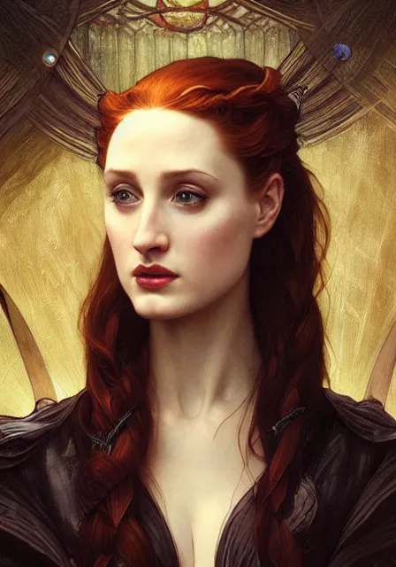 Image similar to sansa angeline jolie gessica chastain pandemic, intricate, elegant, highly detailed, digital painting, artstation, concept art, smooth, sharp focus, illustration, art by artgerm and greg rutkowski and alphonse mucha and william - adolphe bouguereau