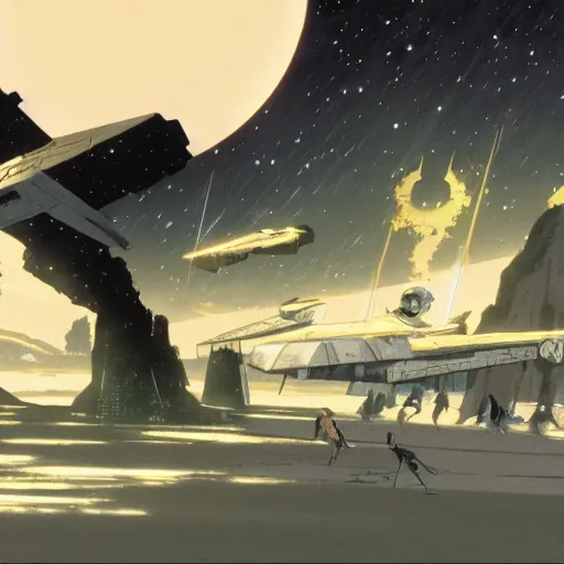 Image similar to film still of Star Wars Return of the Jedi Artwork by Dice Tsutsumi, Makoto Shinkai, Studio Ghibli