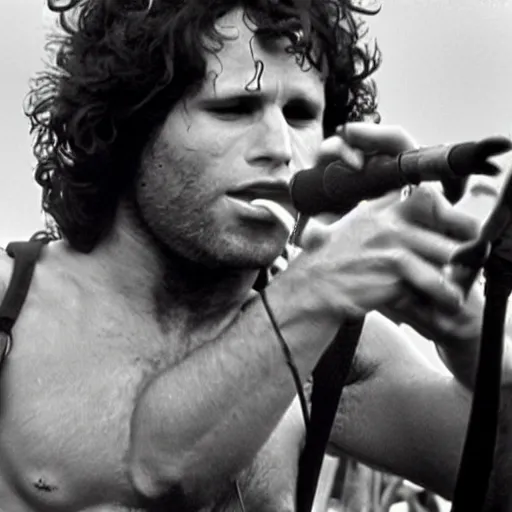 Prompt: a Photorealistic, Jim Morrison playing at Woodstock 99’