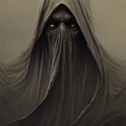 Prompt: dementor. draped in dark sheet. dark colors. menacing. haunting. frightening. too close. extreme close up. trending on artstation. award winning. artgem. greg rutkowski. beksinski. extremely detailed. 4 k.